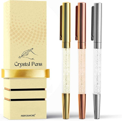Elegant Crystal Ballpoint Pen Gift Set, Luxury Fine Tip Writing Trio in Silver, Gold, and Rose Gold, Decorative Office Pens for Weddings, Special Occasions, and Gifting