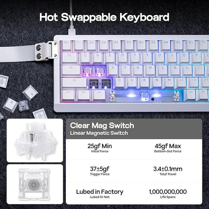EPOMAKER HE68 Lite Hall Effect Gaming Keyboard, 8k Polling & 128K Scan Rate, 0.01mm Adjustable Trigger, 0.125ms Latency, 5-Layer Sound-Dampened, Snap Key, SOCD, A-RGB, Wired, Mac Software (White)
