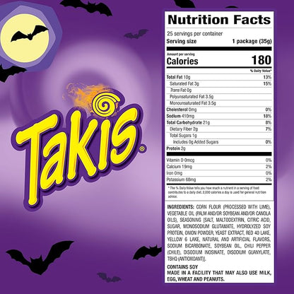 Takis Fuego Mini 25 pc / 1.23 oz Bite Size Multipack, Hot Chili Pepper & Lime Flavored Extreme Spicy Rolled Tortilla Chips