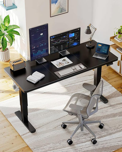 HUANUO 71x30 Inch 3-Stage Legs Electric Standing Desk, Large Height Adjustable Office Desk with Brushless Motor, Stand Up Desk with 4 Memory Presets & 2 Hooks, Computer Desk for Home Office, Black