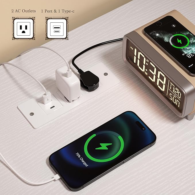 8 Cube Storage Organizer with LED Light and Charging Station, Wood and Metal Cube Shelf, White Horizontal Book Shelf for Bedroom, Home Office