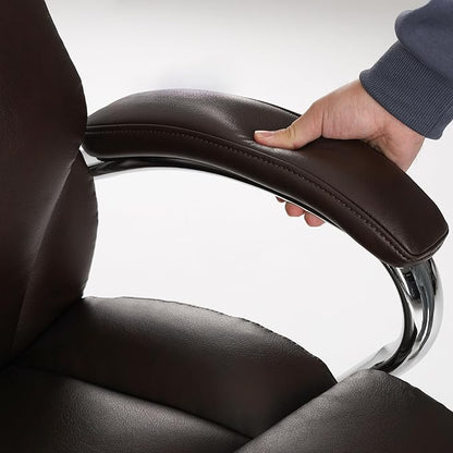 COLAMY Marcus Executive PU Leather Office Chair, High-Back Home Desk Chair Padded Seat & Back, Smooth-Rolling Casters – Luxury Ergonomic Desk Chair for Professional Workspaces (Brown)