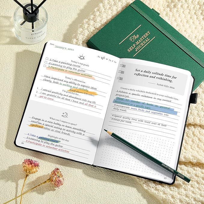 JUBTIC Self-Mastery Journal for Men - Gratitude Journal for Daily Reflection, Positivity and Self - Care and Reflection - Guided Manifestation Journals - Goal Journal for Women & Men(Black)