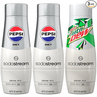SodaStream Pepsi & MTN Dew Variety Pack, Diet, 440ml, (Pack of 3)