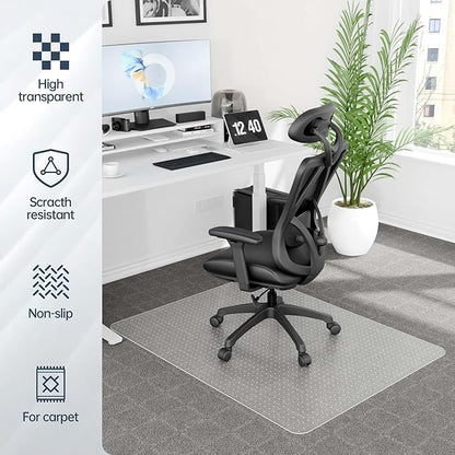 Office Chair Mat for Medium Pile Carpeted Floor, Ship Flat 47"x33" Heavy Duty Floor Protector for Desk, Plastic Rolling Clear Floor Mats, Smooth Glide, No Divot, Rectangular