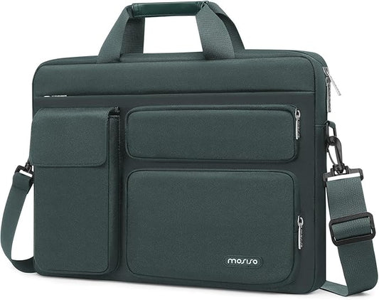 MOSISO Laptop Shoulder Bag 15.6 inch, 15-15.6 inch Computer Bag Compatible with MacBook Pro 16 inch, HP, Dell, Lenovo, Notebook with 2 Raised&1 Flapover&1 Horizontal Pocket&Handle&Belt, Emerald Green