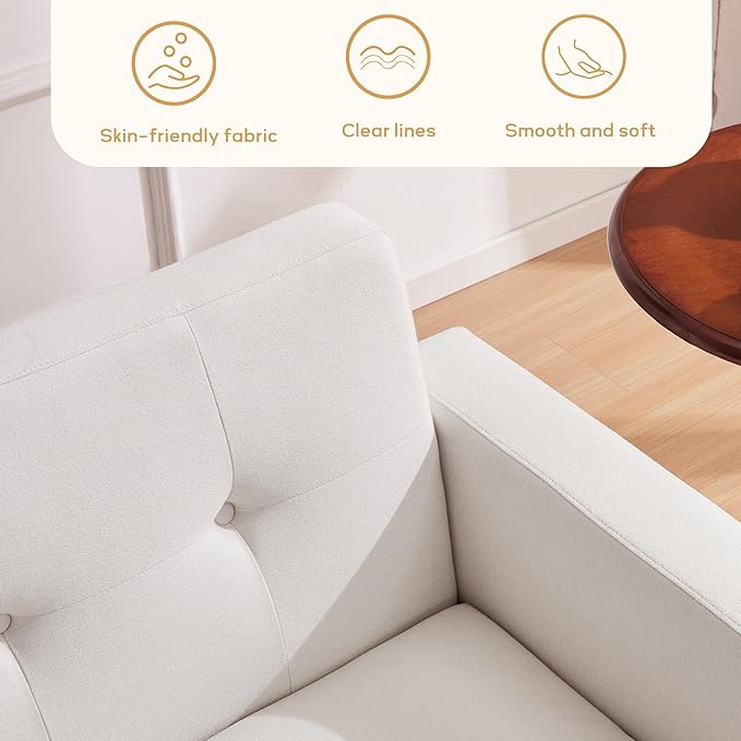 HUIMO Living Room Set, Button Tufted Living Room Furniture Sets, Upholstered Modern Couch Set with Solid Frame, Deep Seat Sofa Set for Living Room, Office (White, 3 Piece Set-1*loveseat+2*Chair)