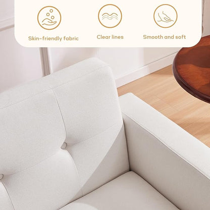 HUIMO Living Room Set, Button Tufted Living Room Furniture Sets, Upholstered Modern Couch Set with Solid Frame, Deep Seat Sofa Set for Living Room, Office (White, 2 Piece Set-loveseat+Chair)