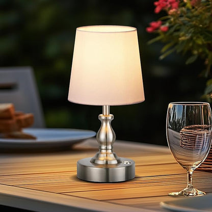 PARTPHONER Mini Cordless LED Table Lamp, 5200mAh Rechargeable Battery Operated Lamp, 3-Level Brightness, Touch Dimmable Desk Lamp, Bedside Night Light for Patio Camping Restaurant Home, Brushed Nickel