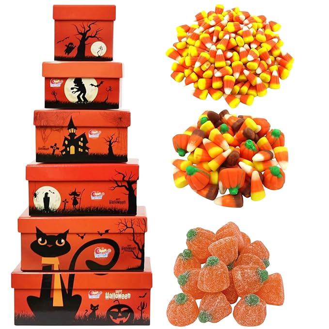 3 Flavor Variety Pack, Candy Corn (1.5 lbs), Autumn Mix (1 lb), Jelly Pumpkins (1 lb), Total 3.5 Lbs, Individually Wrapped, Festive Gift Tower