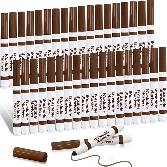 Janlaugh 36 Pcs Dark Brown Washable Markers Bulk Coloring Broad Line Markers for Kids Dark Brown Conical Tip Drawing Pen for School, Travel Art Baby Shower Gender Reveal Party Supplies, Ages 6+