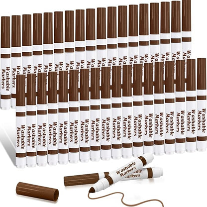 Janlaugh 36 Pcs Dark Brown Washable Markers Bulk Coloring Broad Line Markers for Kids Dark Brown Conical Tip Drawing Pen for School, Travel Art Baby Shower Gender Reveal Party Supplies, Ages 6+