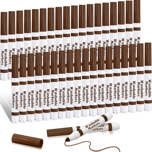 Janlaugh 36 Pcs Dark Brown Washable Markers Bulk Coloring Broad Line Markers for Kids Dark Brown Conical Tip Drawing Pen for School, Travel Art Baby Shower Gender Reveal Party Supplies, Ages 6+