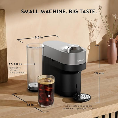 Nespresso Vertuo Pop+ Deluxe Coffee and Espresso Maker by Breville with Milk Frother, 1500 watts, Titan