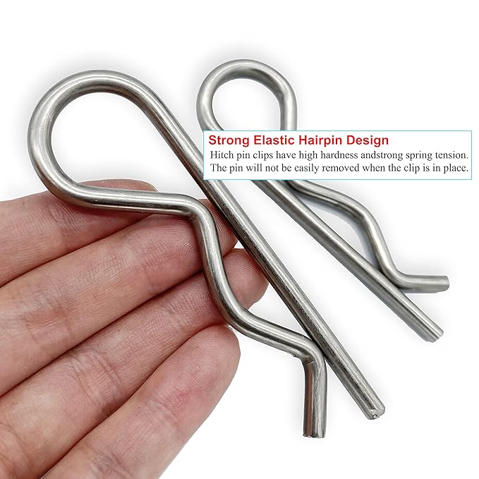 2 Pcs Heavy Duty Stainless Steel Cotter Pin R Clip Large Spring Retaining Wire Hair Pins Hitch Pin Clips Large Carter Pins for Trailer Pin Clips Lock System M5x100 keeper 4 inch Pin Keeper Pins