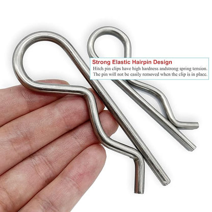 2 Pcs Heavy Duty Stainless Steel Cotter Pin R Clip Large Spring Retaining Wire Hair Pins Hitch Pin Clips Large Carter Pins for Trailer Pin Clips Lock System M5x100 keeper 4 inch Pin Keeper Pins