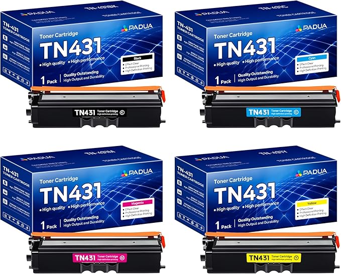 TN431 TN-431 Toner Cartridge 4 Pack Compatible TN431BK TN431C TN431Y TN431M Toner Replacement for Brother TN431 TN 431 HL-L8260CDW HL-L8360CDW MFC-L8610CDW MFC-L8900CDW MFC-L9570CDW Printer