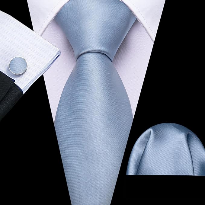 Barry.Wang Tie Sets for Men Silk Solid Necktie Stain Ties Handkerchief Pocket Square Cufflinks Wedding Business Dyed