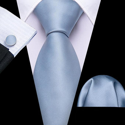 Barry.Wang Tie Sets for Men Silk Solid Necktie Stain Ties Handkerchief Pocket Square Cufflinks Wedding Business Dyed