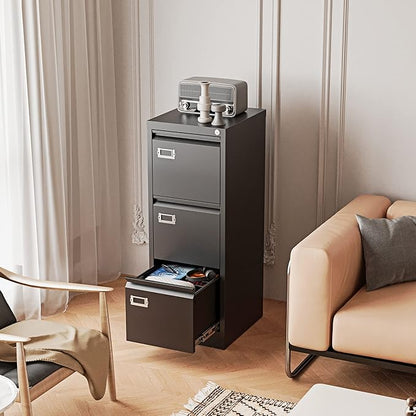 Vertical File Cabinets - 3 Drawers 17.8" Deep Lockable Filing Cabinet - Metal Storage Cabinets for Home Office to Hanging Files Letter/Legal/F4/A4 Size