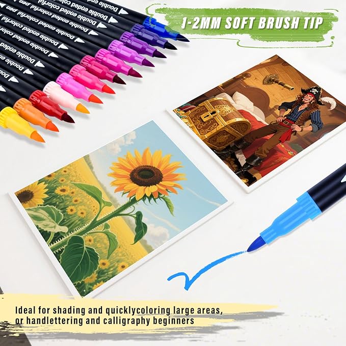 72 Colors Dual Markers Brush Pens,0.4MM Fine Point Art Marker, Double Tip Coloring Brush Pens Paint Marker for Adult Kids Hand Lettering, Drawing,Doodling,Painting