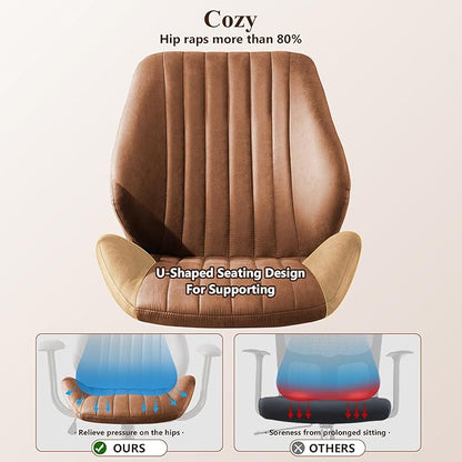 Mid Century Modren Office Chair - Fuax Leather Suede Brown Executive Chairs Ergonomic Mid Back with Lumbar Support, Swivel Computer Desk Task Chair with Wheels for Home Office (Brown, Mid Back)