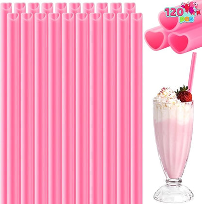 JOYIN 120 PCS Valentine Heart Shaped Pink Straws, Reusable Drinking Cute Straw for Valentine's day Cocktail, Birthday Party, Bridal Shower, Wedding Supplies, Valentine Party