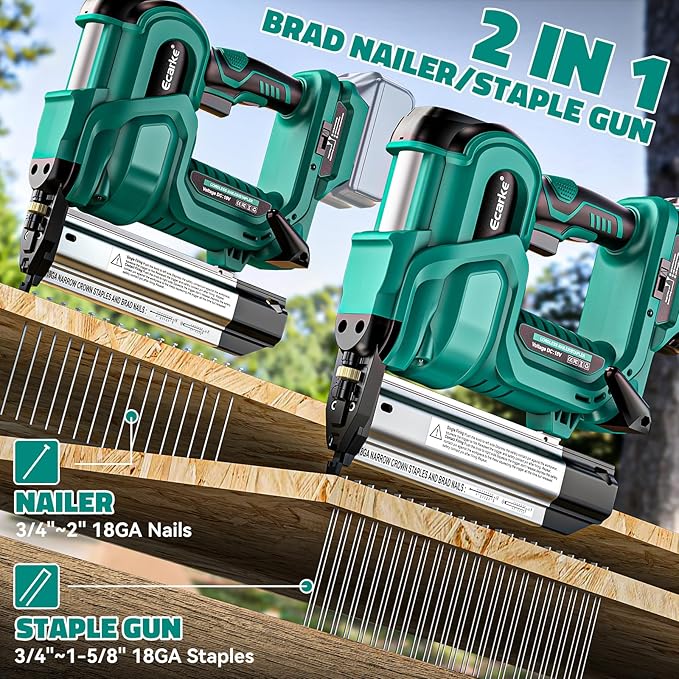 Ecarke 2" Brad Nailer Cordless Stapler Compatible with Makita 18V (No Battery), 2 in 1 Electric Nail Gun/Staple Gun with 18GA Nails/Staples, Battery Power Nail Gun for Trim Wood Crafting Carpentry DIY