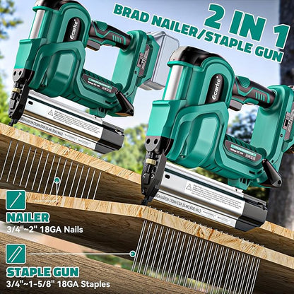 Ecarke 2" Brad Nailer Cordless Stapler Compatible with Makita 18V (No Battery), 2 in 1 Electric Nail Gun/Staple Gun with 18GA Nails/Staples, Battery Power Nail Gun for Trim Wood Crafting Carpentry DIY