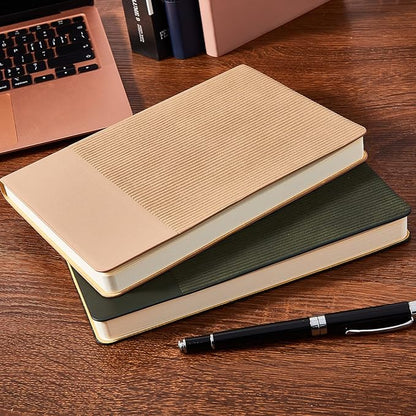 Lined Journal Notebook for Work College Ruled Note Book 5.79"x8.27" A5 PU Leather Daily Journaling 216 Pages for Women Men Writing Home School Supplies Business (Khaki)