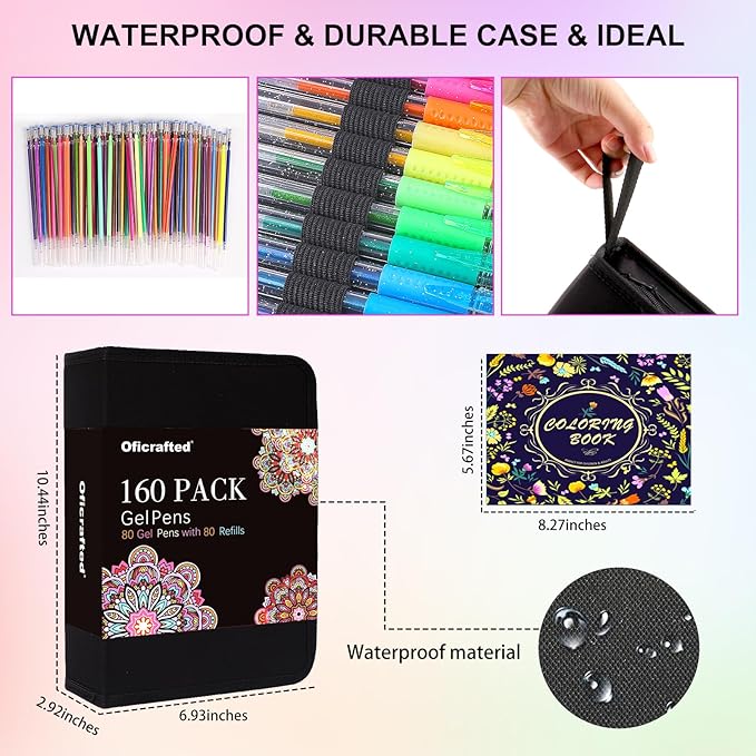 160 Pack Gel Pens for Adult Coloring Book, 80 Colors Gel Pens Colored with 80 Rifills, Glitter Gel Pens for Artists Drawing & Painting
