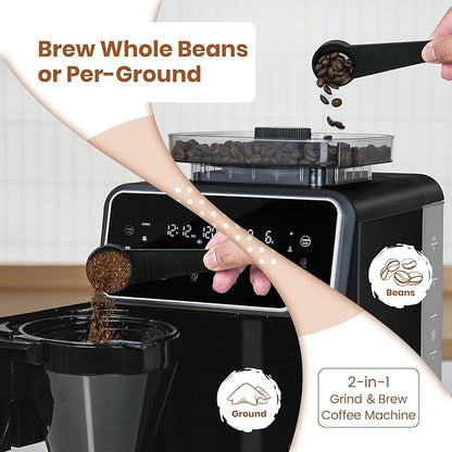 Gevi 10-Cup Grind & Brew Coffee Maker with Built-in Burr Grinder – Programmable Touch Screen, 4-Hour Keep Warm, Permanent Filter, Drip Coffee Machine for Home & Office