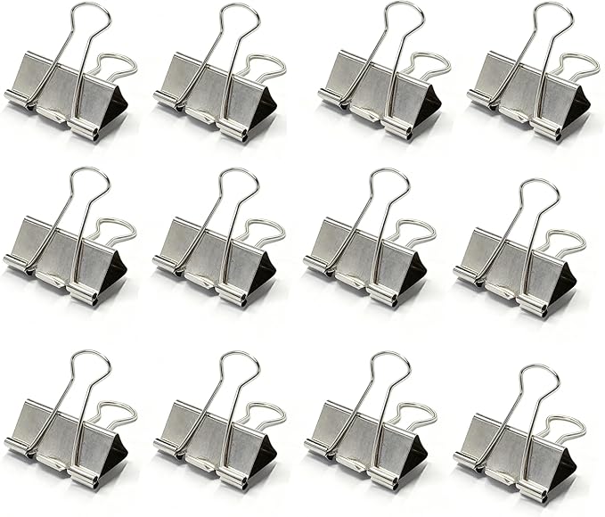 12Pcs Binder Clips 1.6in Binder Paper Clips Reusable Paper Clamps Clips for Office Supplies Organized Document Storage in Office, Study Room, School – Silver