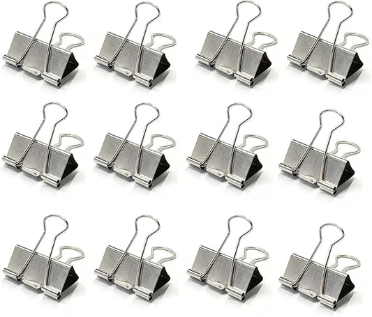 12Pcs Binder Clips 1.6in Binder Paper Clips Reusable Paper Clamps Clips for Office Supplies Organized Document Storage in Office, Study Room, School – Silver