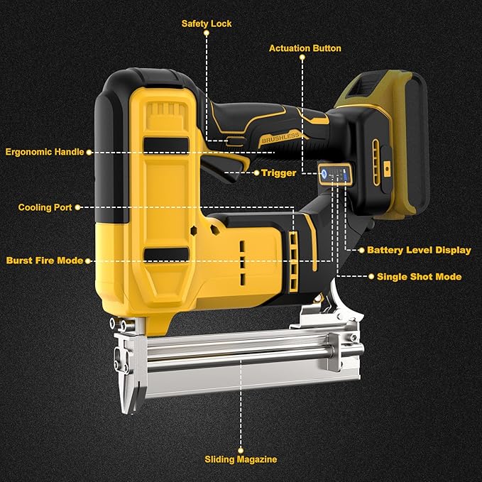 18 Gauge Cordless Brad Nailer & Staple Gun for Dewalt 20V MAX Battery, 2-in-1 Battery Powered Nail Gun with 2000 Nails, Electric Nail Gun for Woodworking, DIY, Framing & Home Improvement (No Battery)