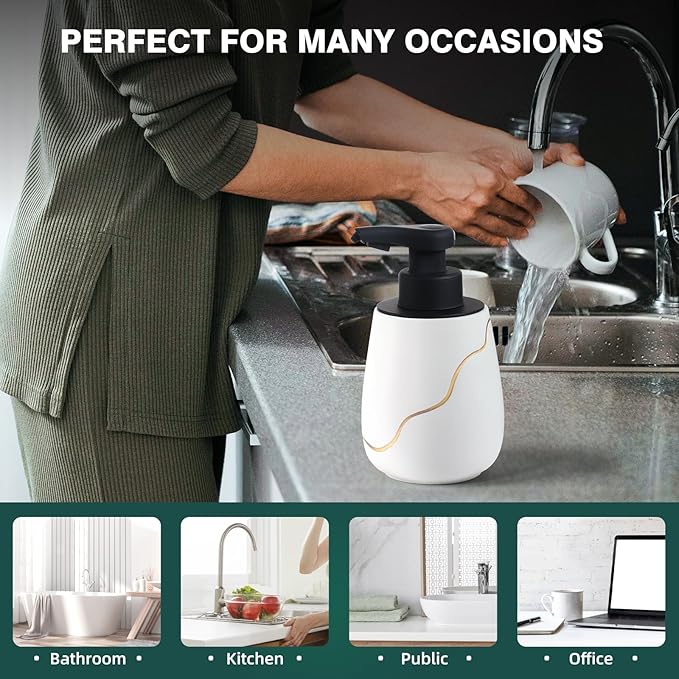 BosilunLife Automatic Soap Dispenser Bathroom - Liquid Hand Free Dispenser Smart Electric Lotion Soap Dispenser Touchless with Waterproof Pump Rechargeable Dish Soap Dispenser Ceramic White, 17oz