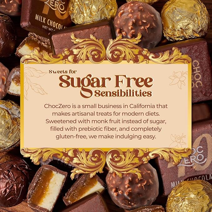ChocZero Milk Chocolate Hazelnut Truffles, Zero Added Sugar, Gluten Free, Keto Holiday Gift, High Fiber, 16 Individually Wrapped Pieces, 8.5 Ounce (Pack of 1)