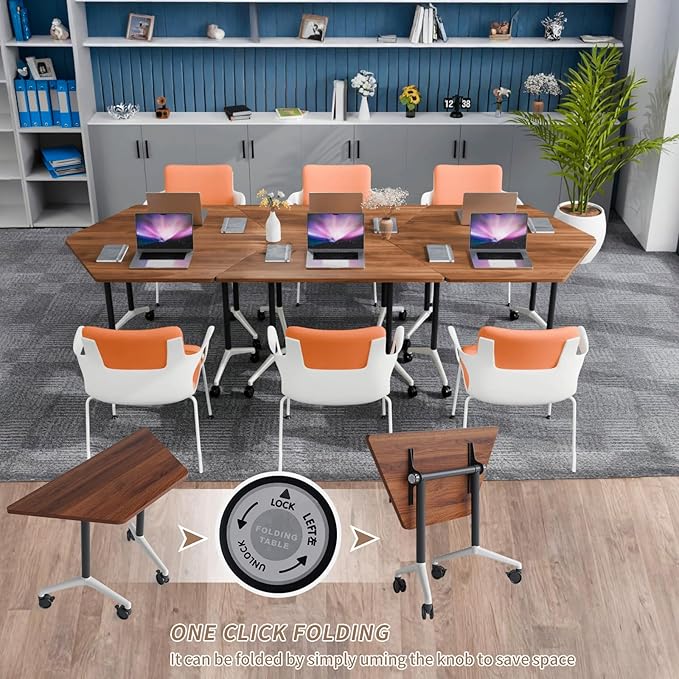 Conference Room Table, 47.2 Inch Folding Conference Tables with Wheels, Modern Office Meeting Table, Easy Flip & Nest Design, Rectangular Seminar Tables with Metal Frame for 2-24 People (K, 4PCS)
