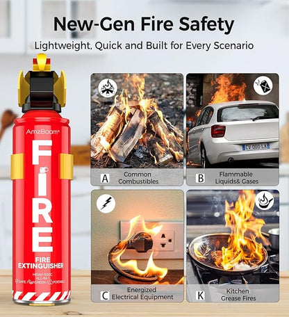 2-Pack Fire Extinguisher Kit,Compact ABCK Spray for Home, Kitchen, Car, Grill | Eco-Friendly, Anti-Reignition | Mounting Bracket.