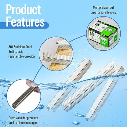 meite 20 Gauge 304 Stainless Steel Upholstery Staples, 1/2-Inch Crown with 1/2-Inch Leg Length, Heavy Duty Staples for Construction, Furniture, Crafts & DIY Projects (5 Boxes)