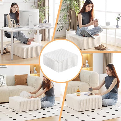 Tiita Suqre Stuffed Pouf Ottoman, Stripe Poufs 21×21×10 inch with Foam Chunk Filling, Floor Bean Bag Floor Chair Storage for Living Room Bedroom Home Decor, Beige