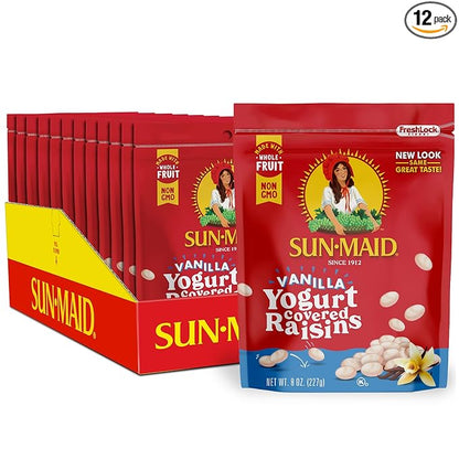 Sun-Maid Vanilla Yogurt Coated Raisins - (12 Pack) 8 oz Resealable Bag - Yogurt Covered Dried Fruit Snack for Lunches and Snacks