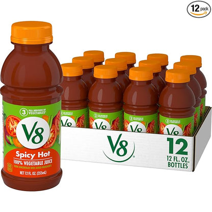 V8 Spicy Hot 100% Vegetable Juice, 12 fl oz Bottle (12 Pack)