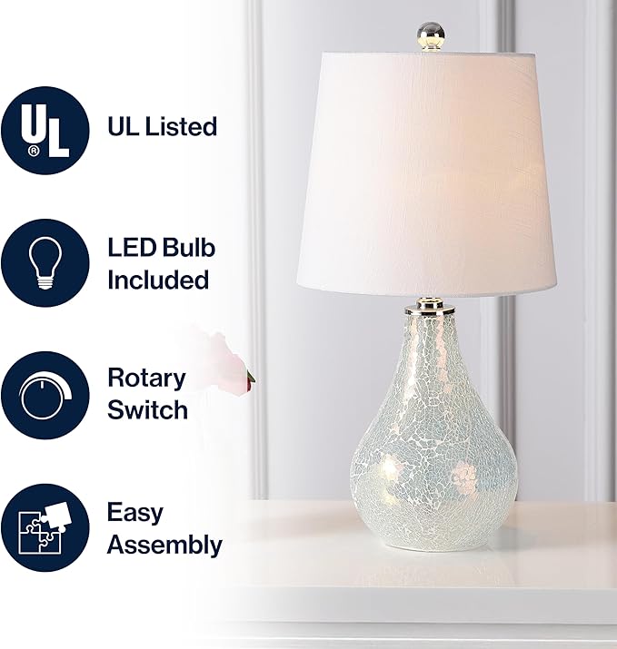 JONATHAN Y JYL1024B Mona 20.5" Mini LED Table Lamp, Modern, Contemporary, Elegant, Office, Living Room, Family Room, Dining Room, Bedroom, Hallway, Foyer, Mosaic White