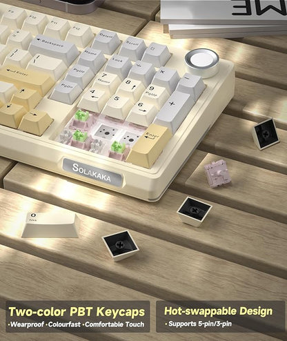 SOLAKAKA KI99 Pro 96% Wireless Mechanical Keyboard, RGB Gaming Keyboard, Hot-Swappable Pre-Lubed Switches, Gasket Structure Creamy Keyboards (Beige-White, Non-Silent Version)