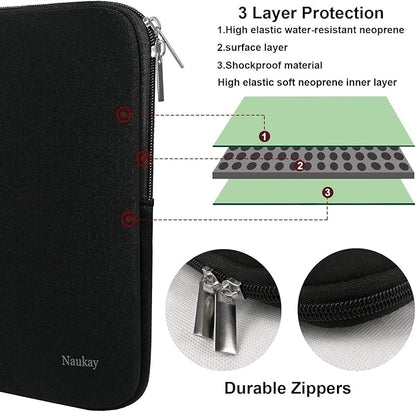 Naukay Laptop Bag 15 Inch, Resistant Neoprene Laptop Sleeve/Notebook Computer Pocket Case/Tablet Briefcase Carrying Bag Compatible for 15.4 inch MacBook Pro, Ultrabook Notebook, (Black)