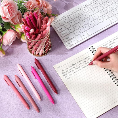 Crtiin 50 Pcs Gel Ink Pens Bulk, Black Ink 0.5mm Fine Point Retractable Pen Smooth Writing Office School Supplies for Teacher Server Operation Christmas Charity Donation Thanksgiving (Pink Series)