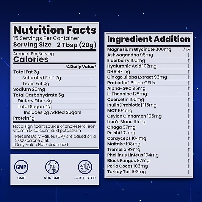 Magnesium Hot Cocoa Powder Mix | Superfood Sleep Powder with 10 Mushrooms, Magnesium Glycinate & L-Theanine | Plant-Based, Keto-Friendly | Calm, Longevity & Nootropic Nutrient Support, 10.58 OZ