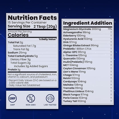 Magnesium Hot Cocoa Powder Mix | Superfood Sleep Powder with 10 Mushrooms, Magnesium Glycinate & L-Theanine | Plant-Based, Keto-Friendly | Calm, Longevity & Nootropic Nutrient Support, 10.58 OZ