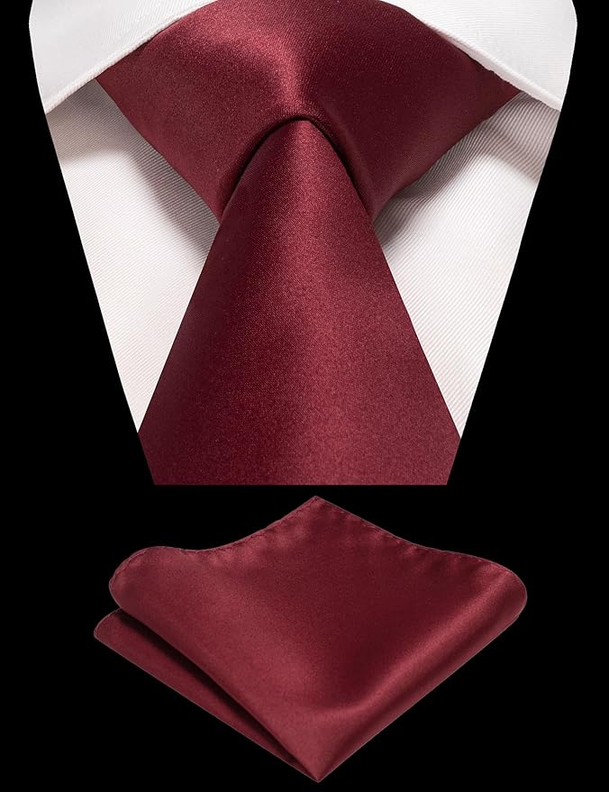 RBOCOTT Solid Color Tie and Pocket Square Hankerchief with Lapel Pin Set for Men